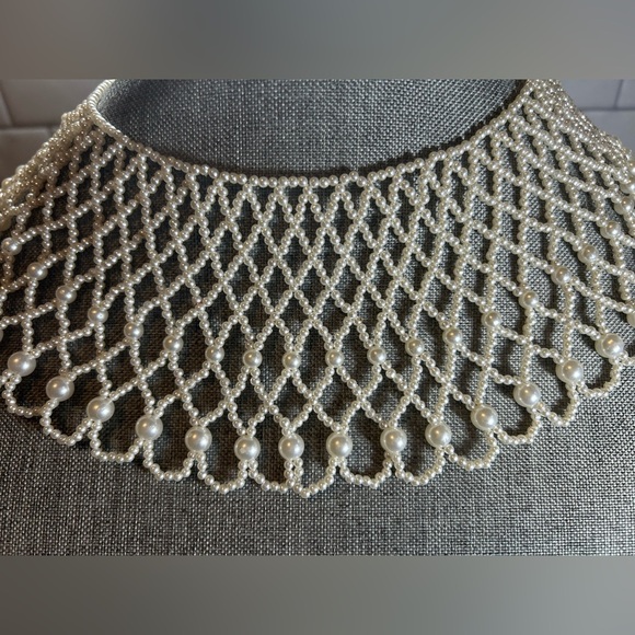 Vintage Faux Pearl Extra Wide Collar Bib Necklace - Picture 9 of 14